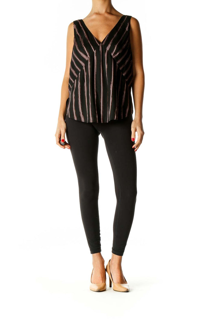 Black Striped Casual Blouse