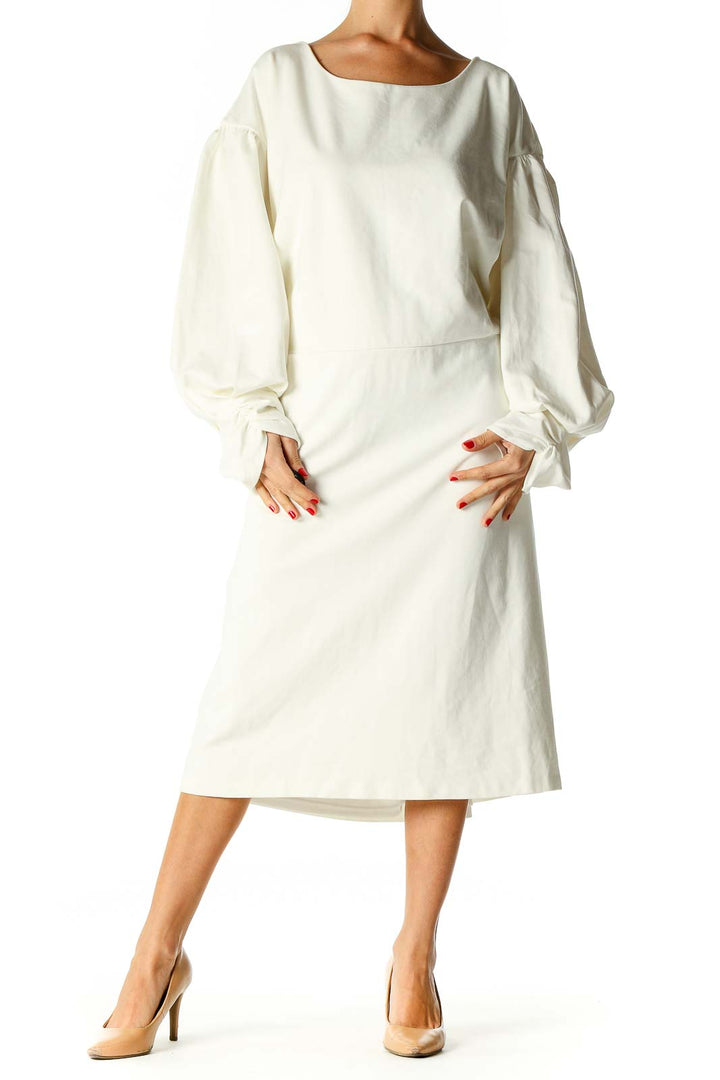 White Solid Classic A-Line Dress