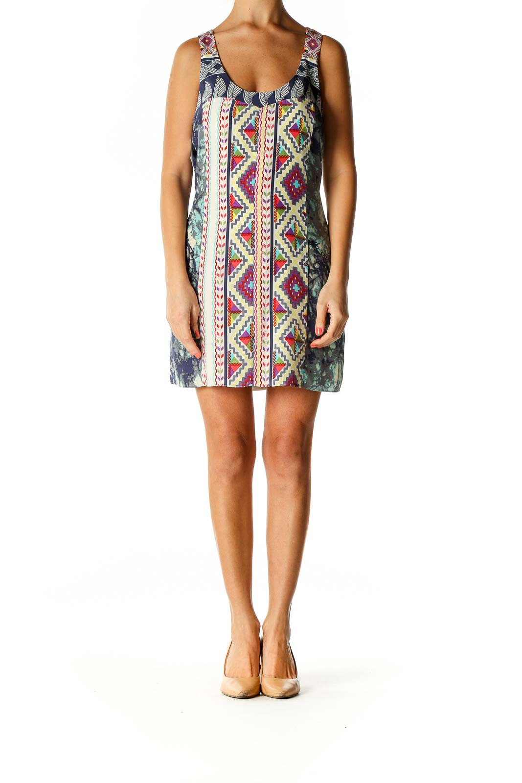 Beige Printed Holiday A-Line Dress