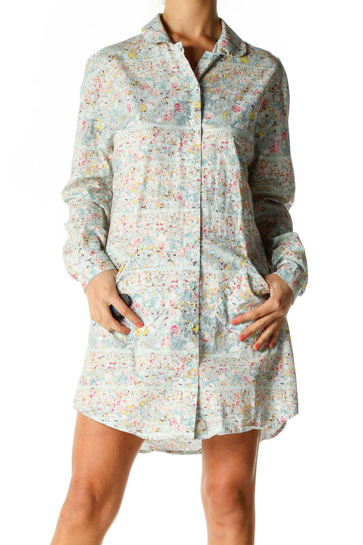 White Floral Casual Shirt Dress