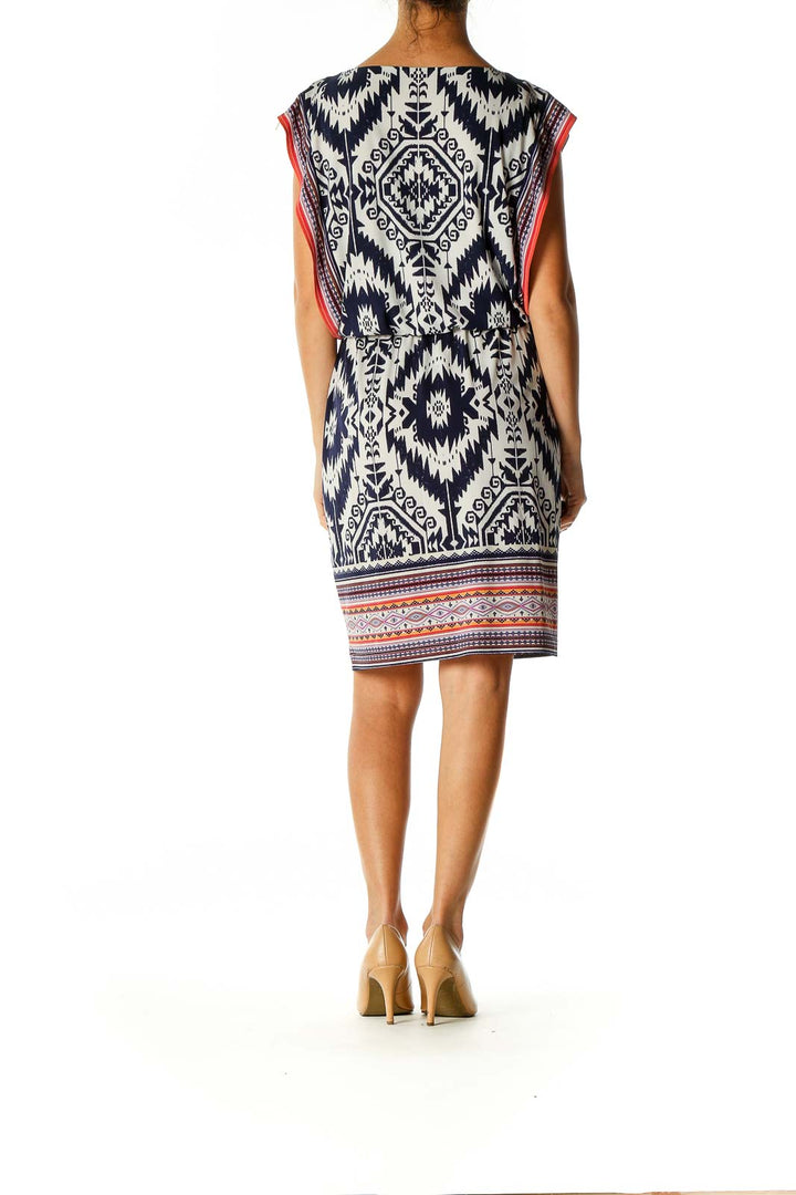 Beige Printed Day Shift Dress