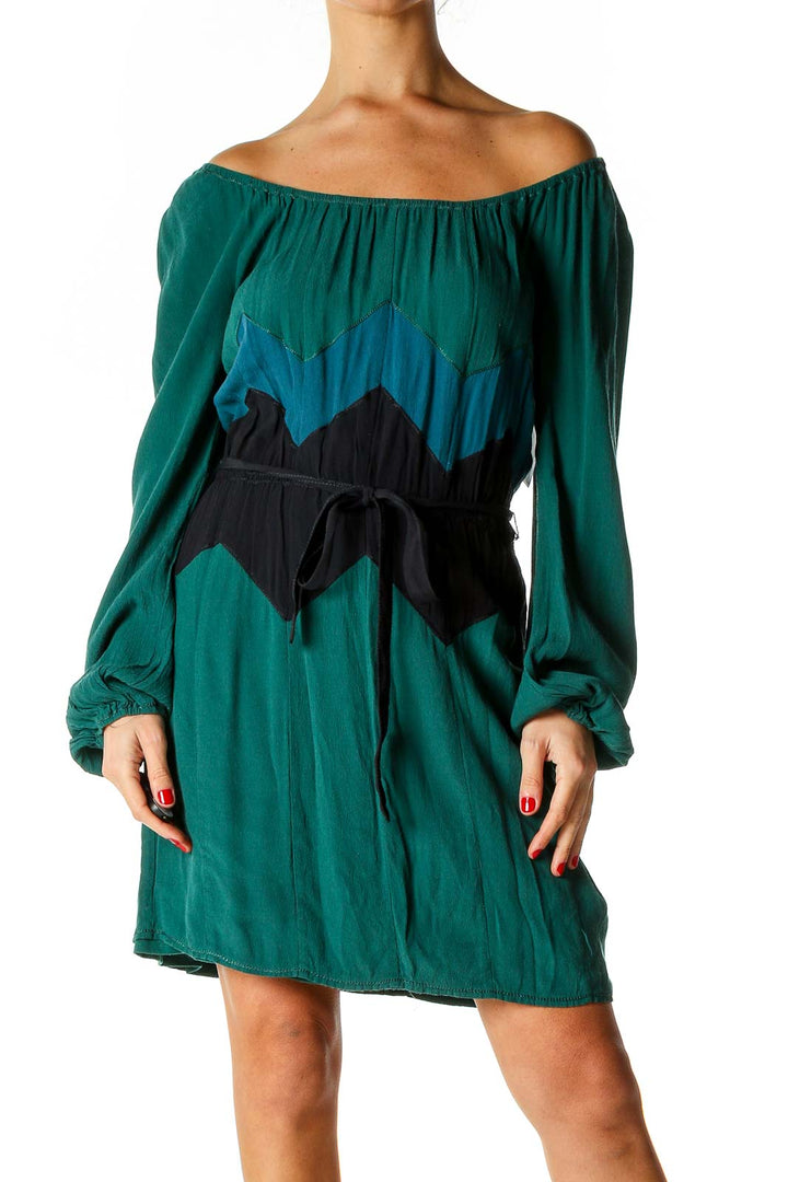 Green Solid Retro Fit & Flare Dress