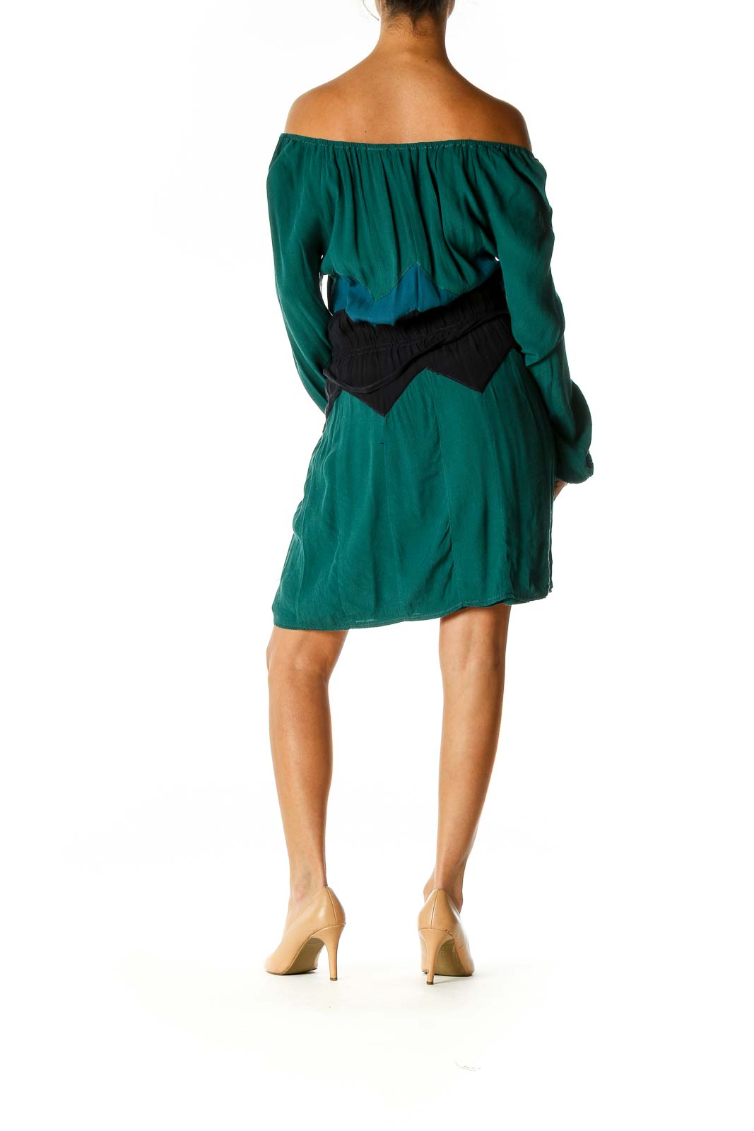 Green Solid Retro Fit & Flare Dress