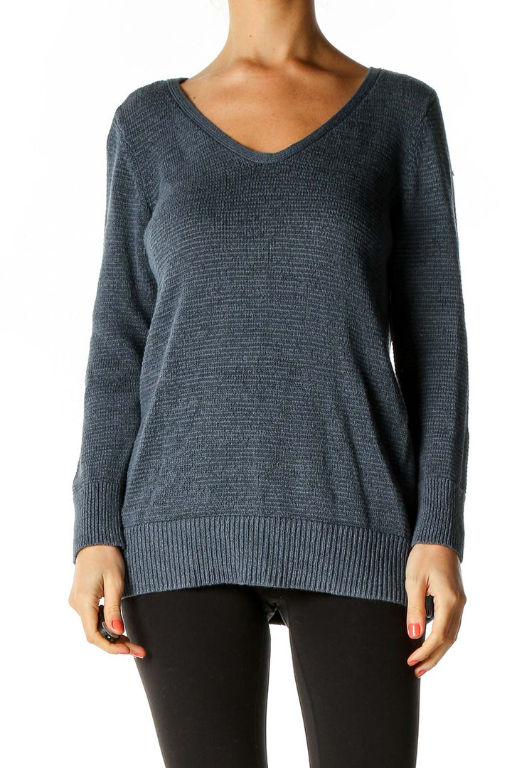 Blue Textured All Day Wear Sweater