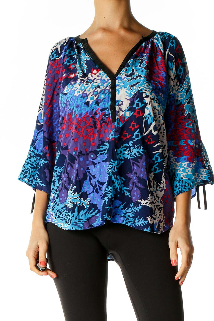 Blue Printed Bohemian Blouse