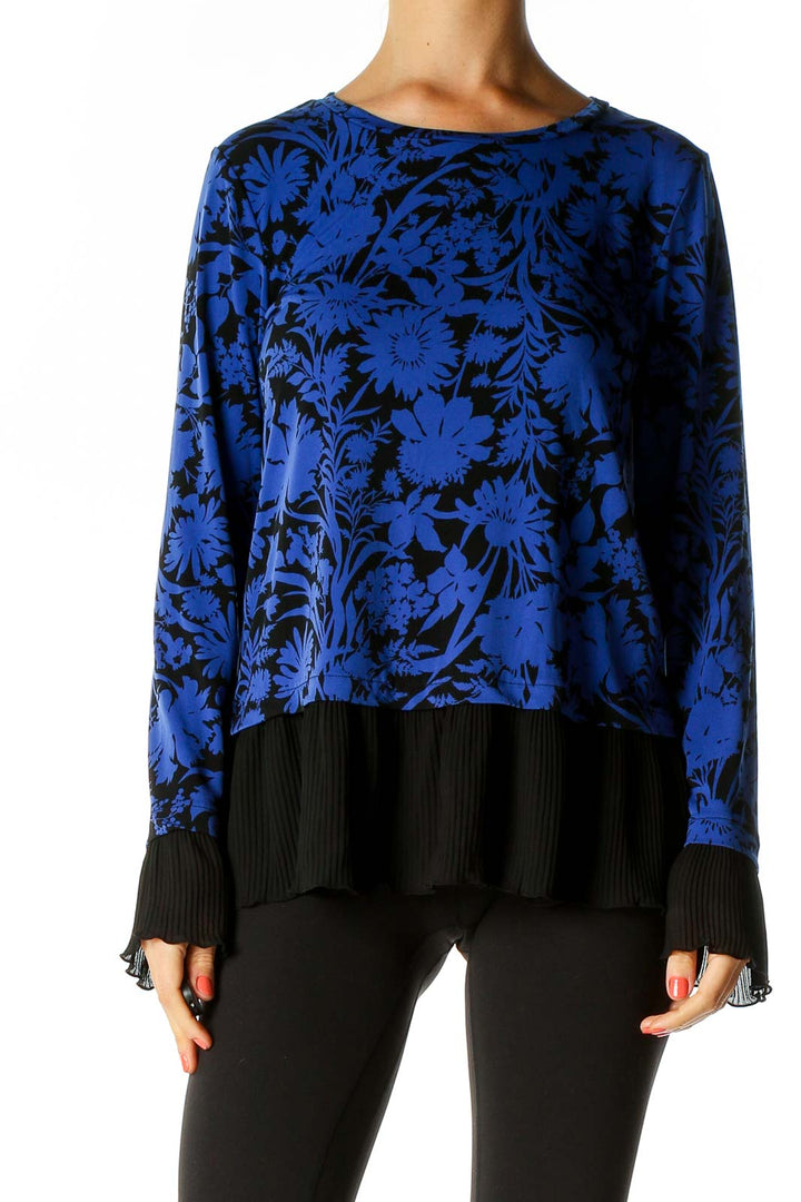 Blue Floral Print Casual Blouse