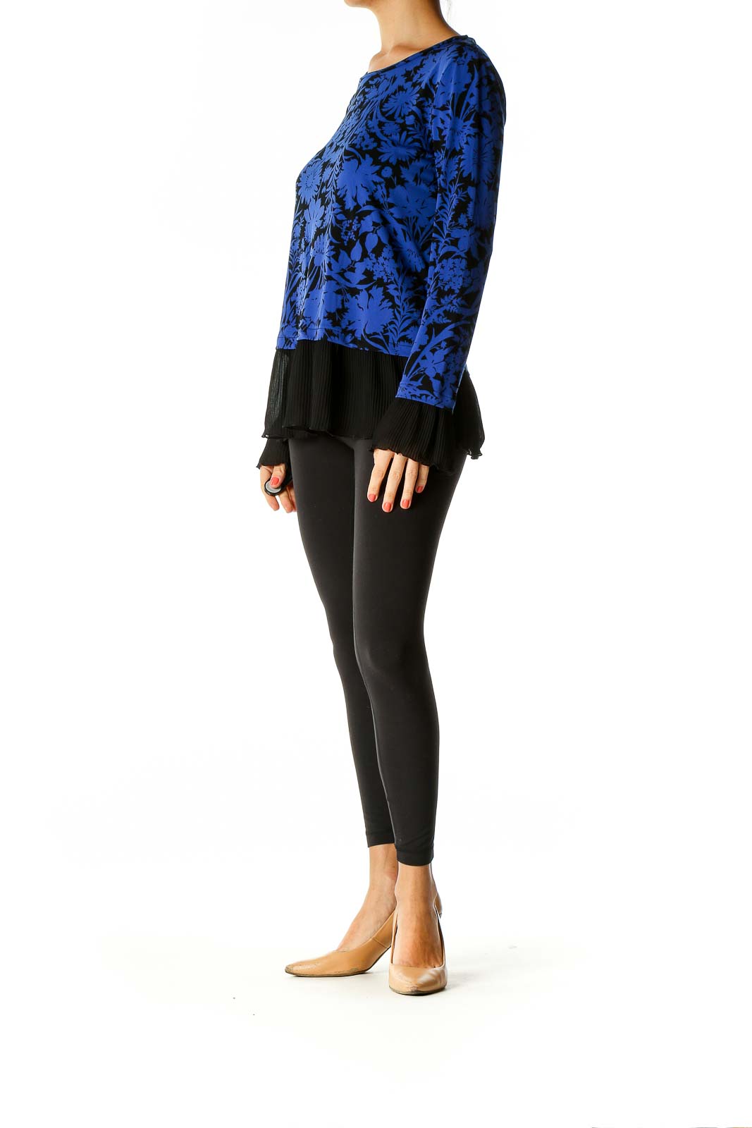 Blue Floral Print Casual Blouse