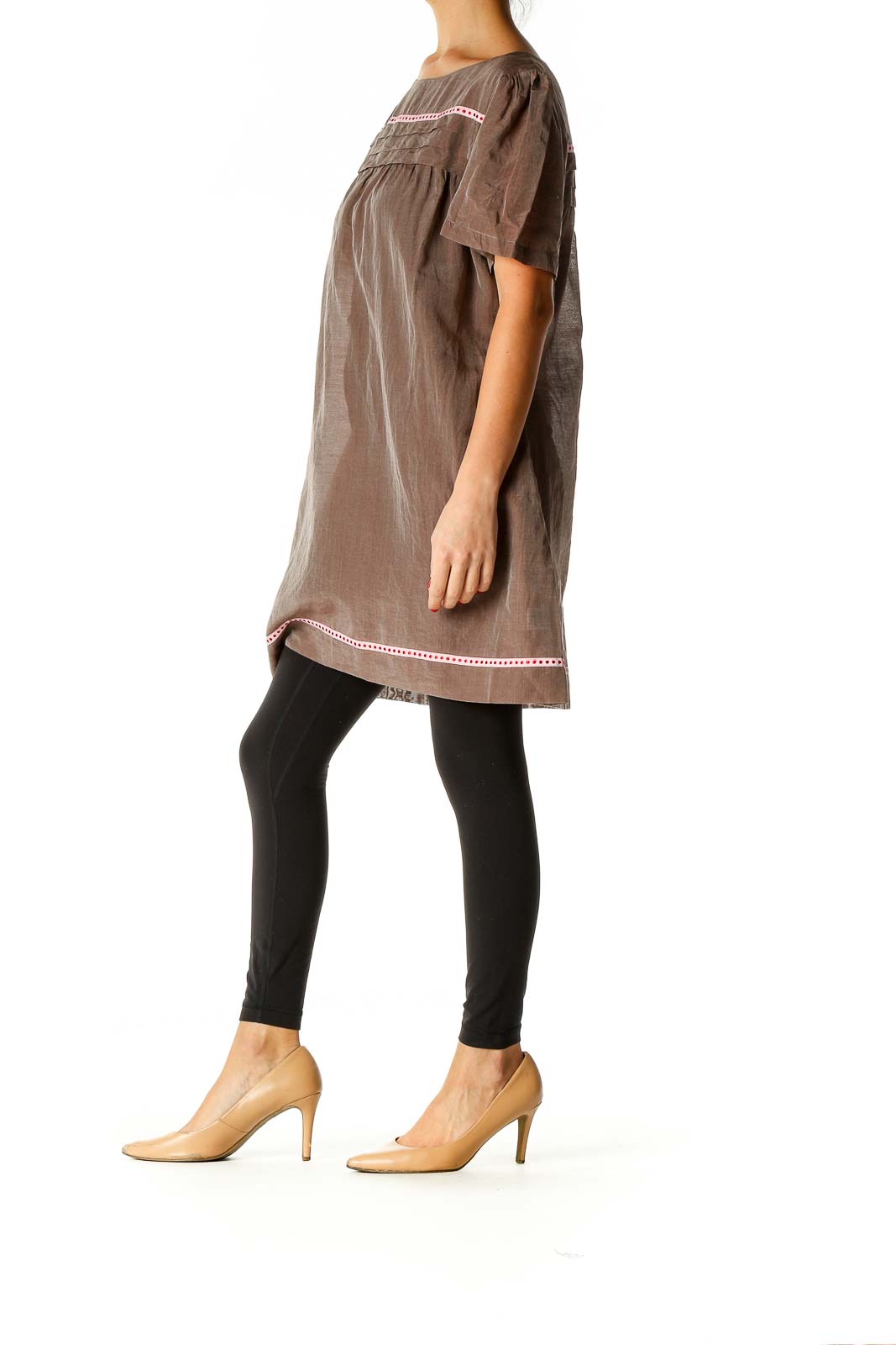 Brown Solid Shift Dress