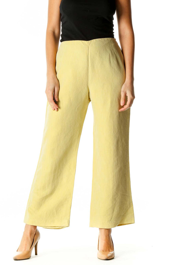 Yellow Solid Casual Palazzo Pants