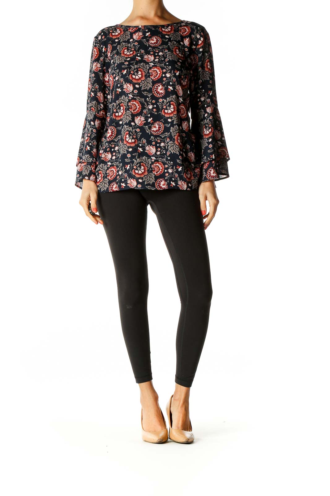 Black Floral Print Retro Blouse