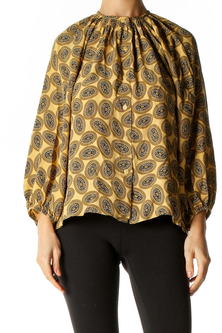 Yellow Printed Retro Blouse