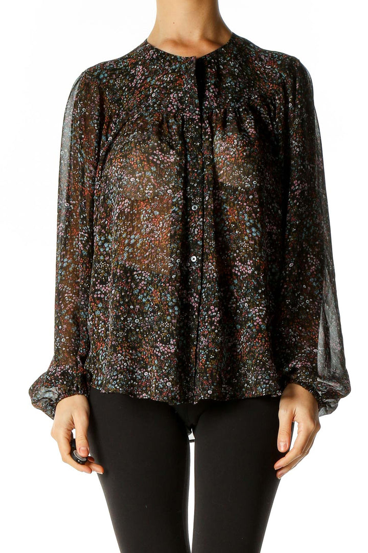 Black Printed Retro Blouse