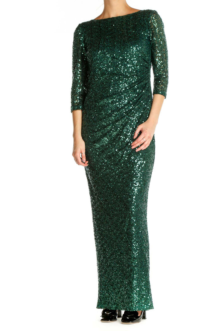 Green Sequin Classic Column Dress