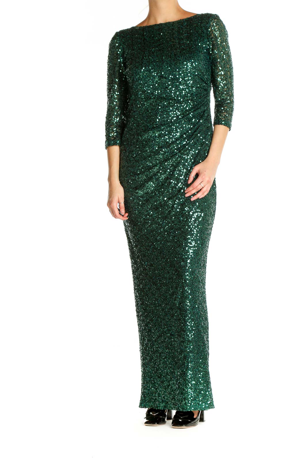 Green Sequin Classic Column Dress