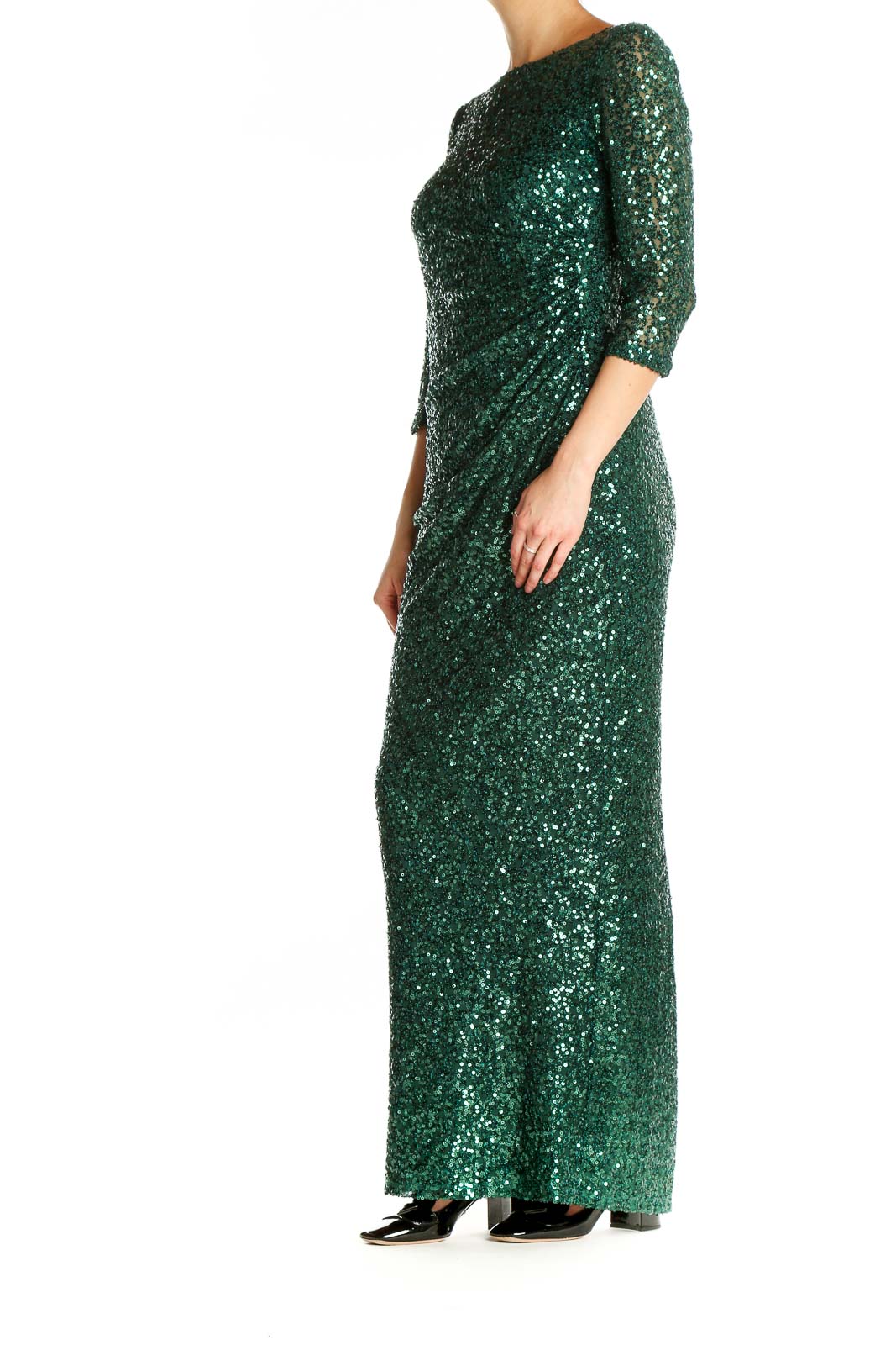 Green Sequin Classic Column Dress