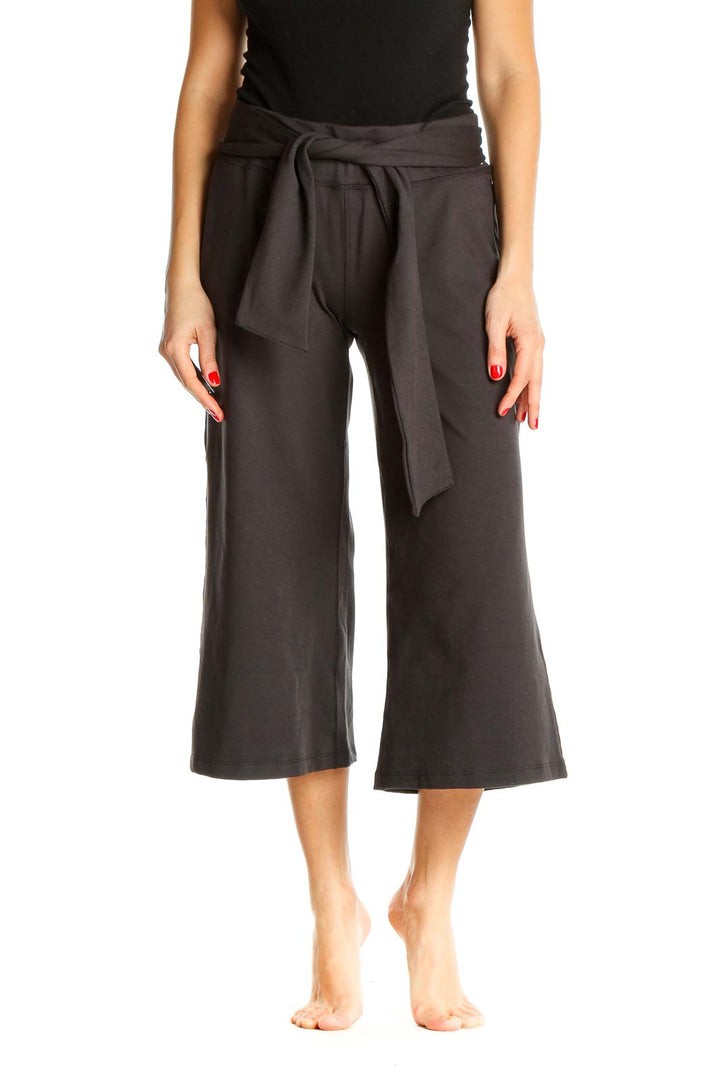 Black Solid Activewear Culottes Pants