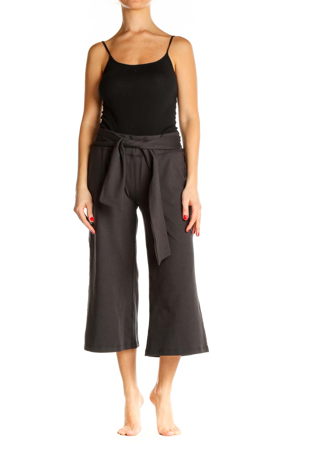 Black Solid Activewear Culottes Pants