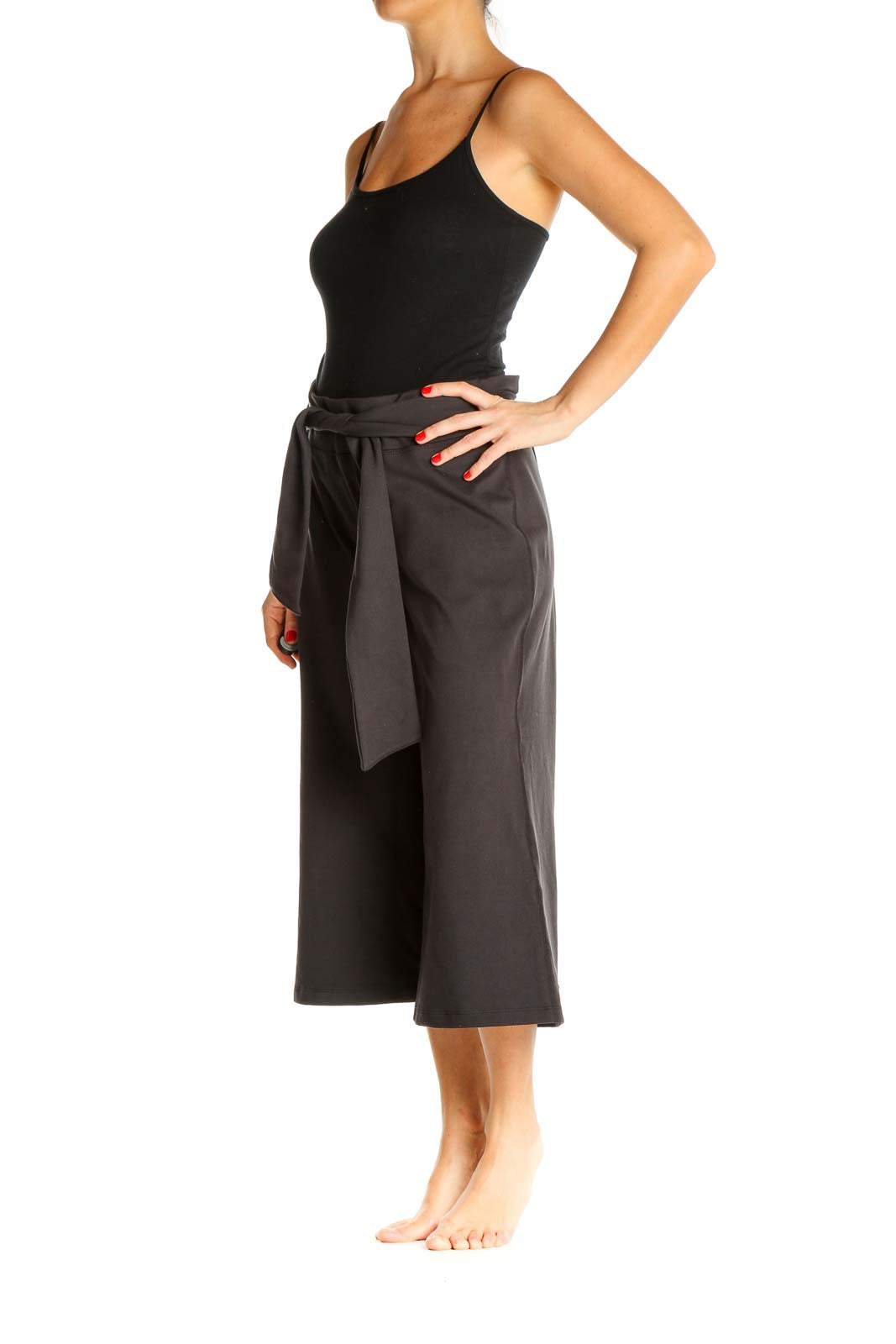 Black Solid Activewear Culottes Pants