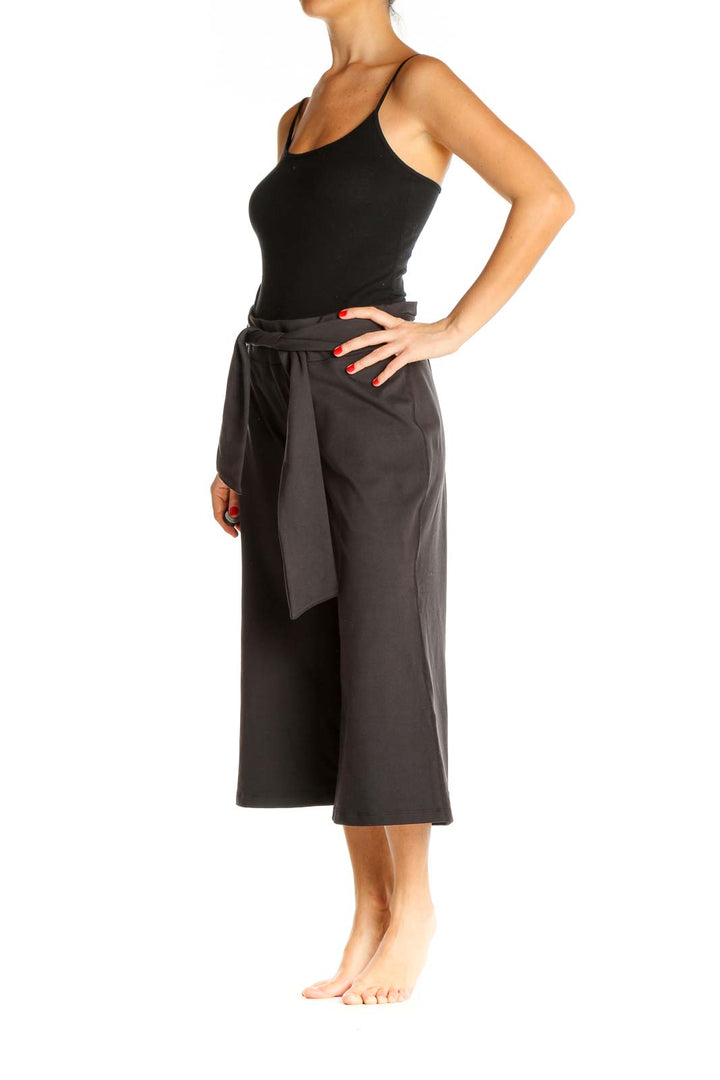 Black Solid Activewear Culottes Pants