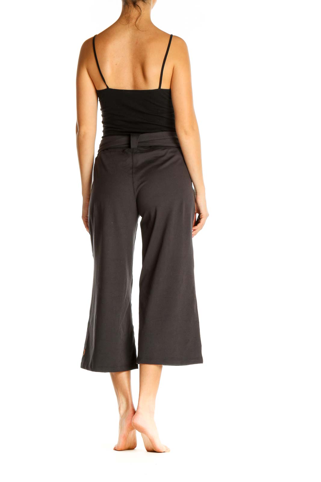 Black Solid Activewear Culottes Pants