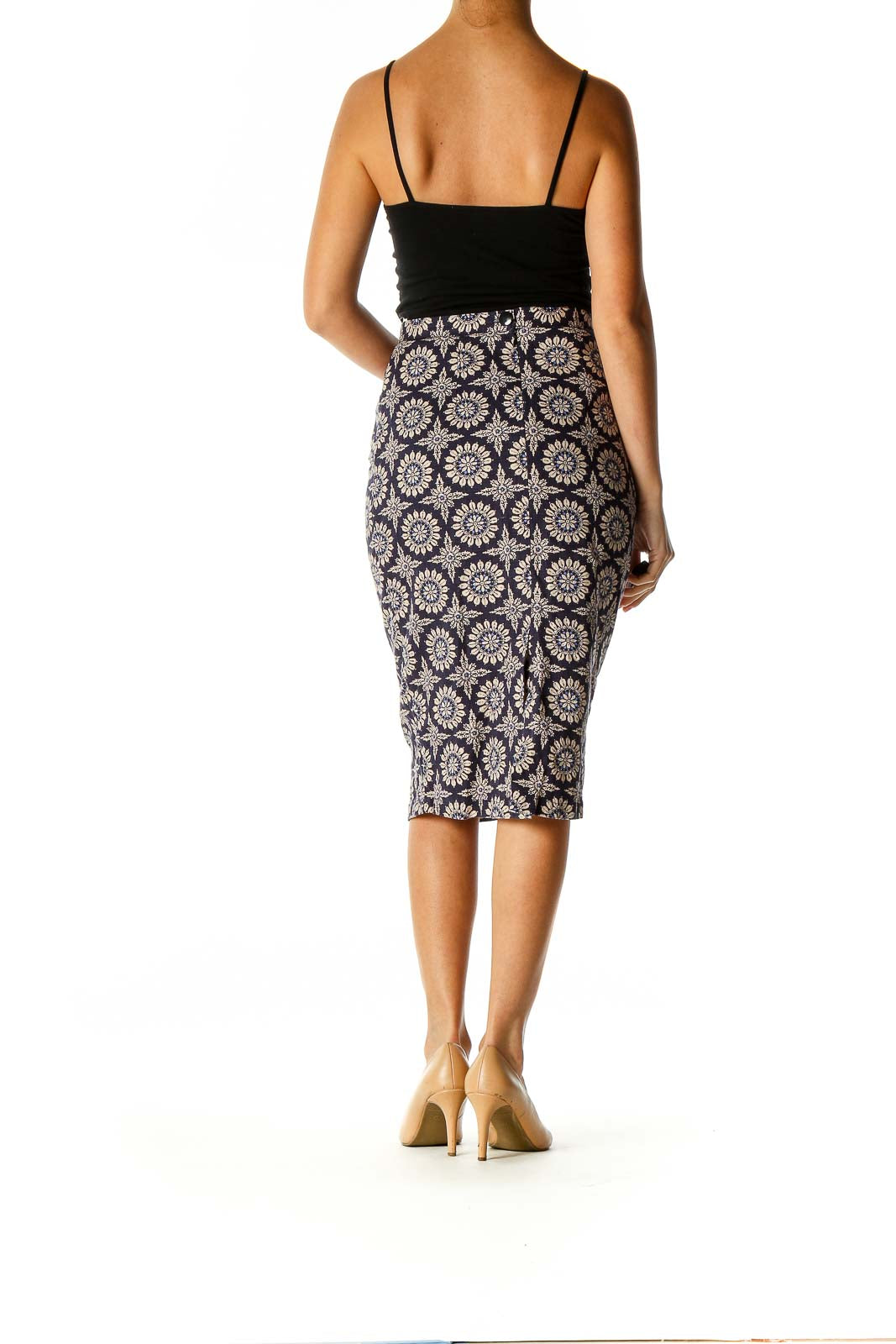 Beige Printed Brunch Pencil Skirt