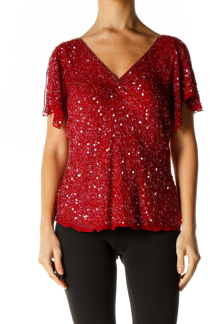 Red Sequin Party Blouse