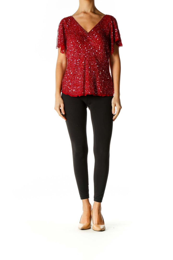 Red Sequin Party Blouse