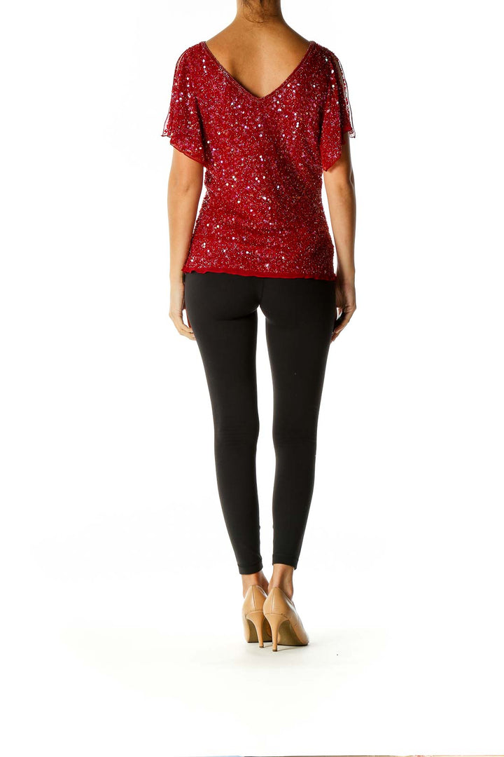 Red Sequin Party Blouse