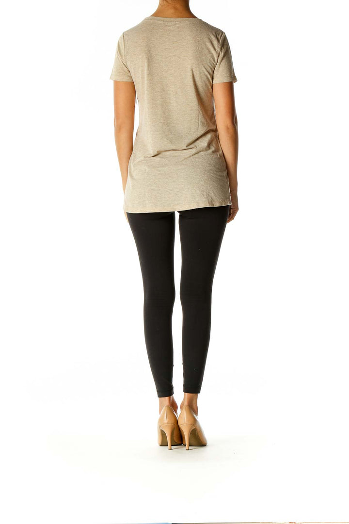 Beige Textured Casual T-Shirt