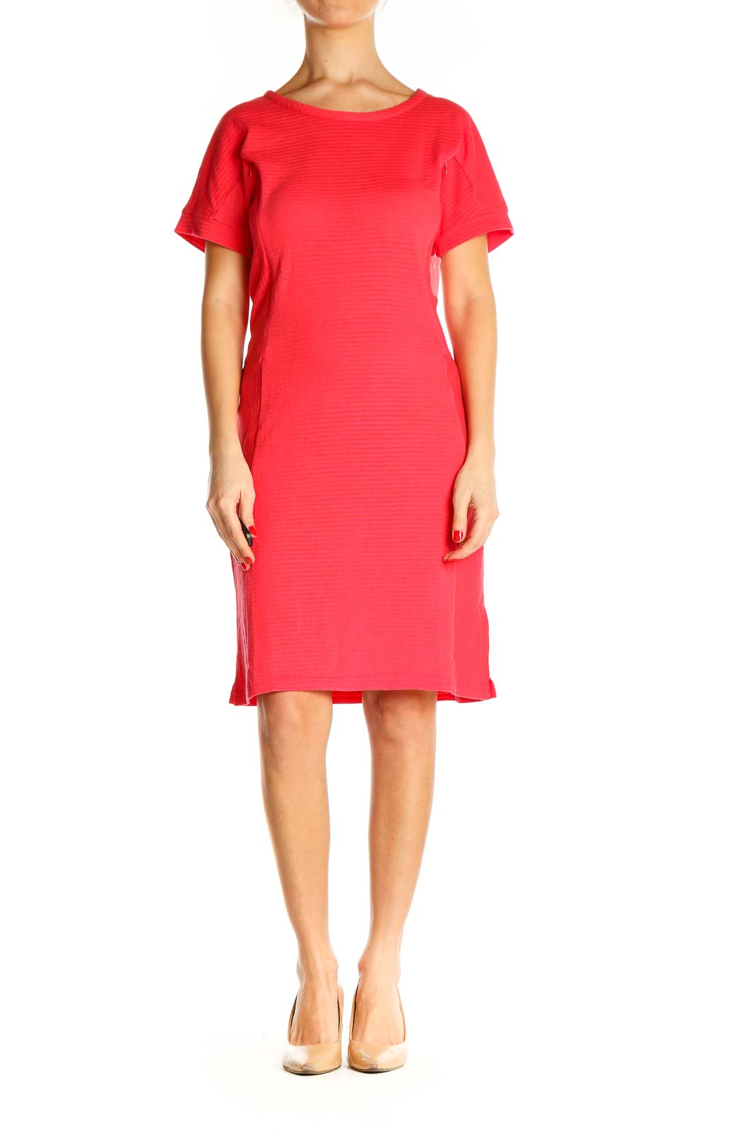 Pink Solid Classic Sheath Dress