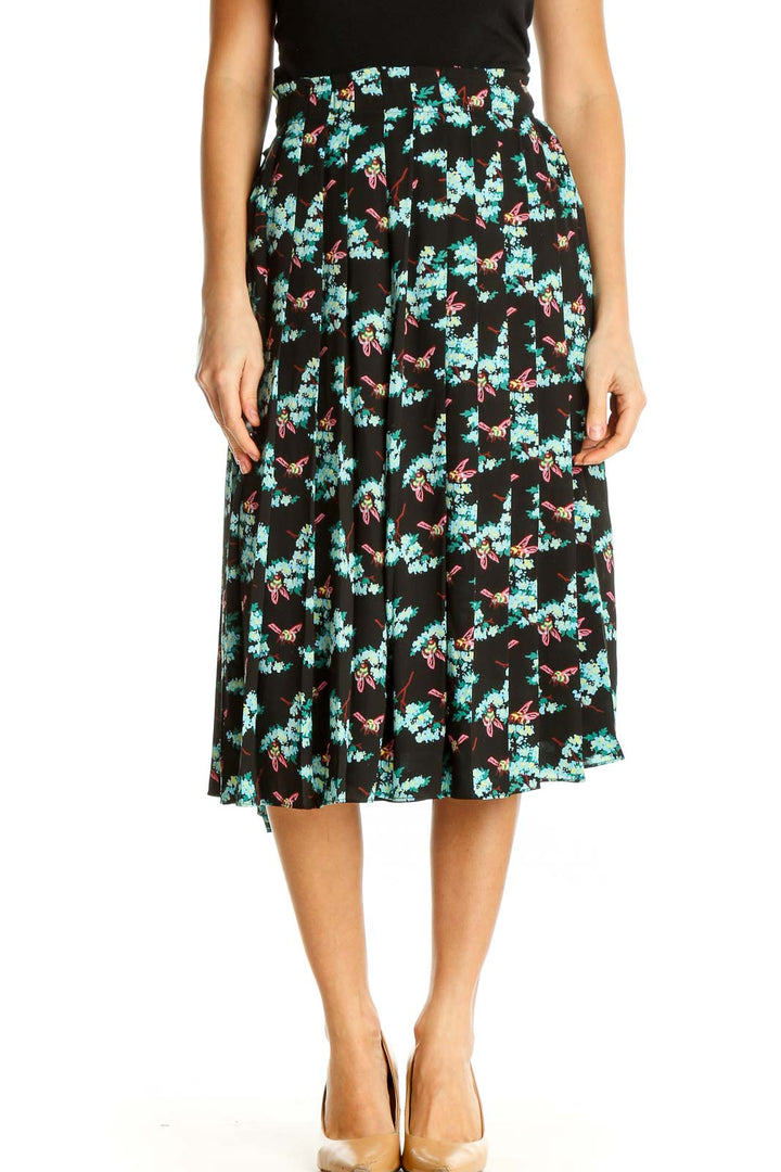 Black Printed Brunch A-Line Skirt