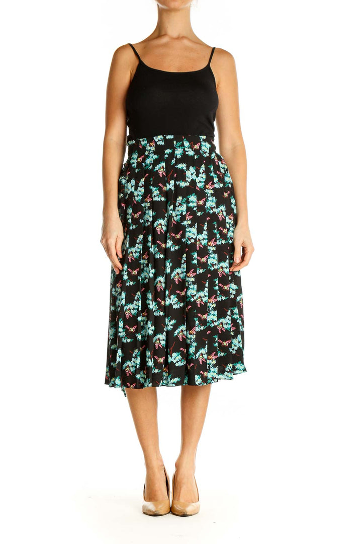 Black Printed Brunch A-Line Skirt