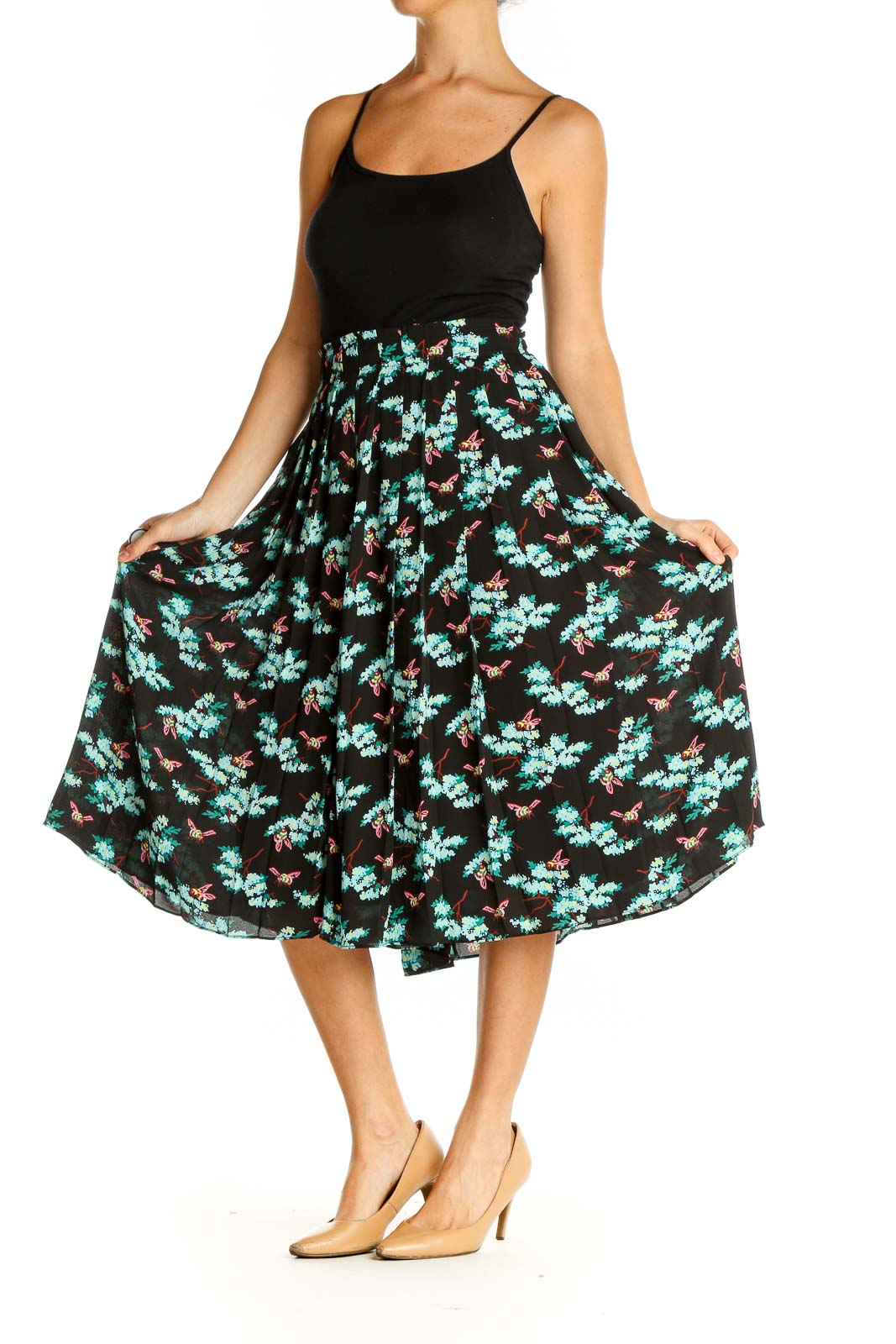 Black Printed Brunch A-Line Skirt