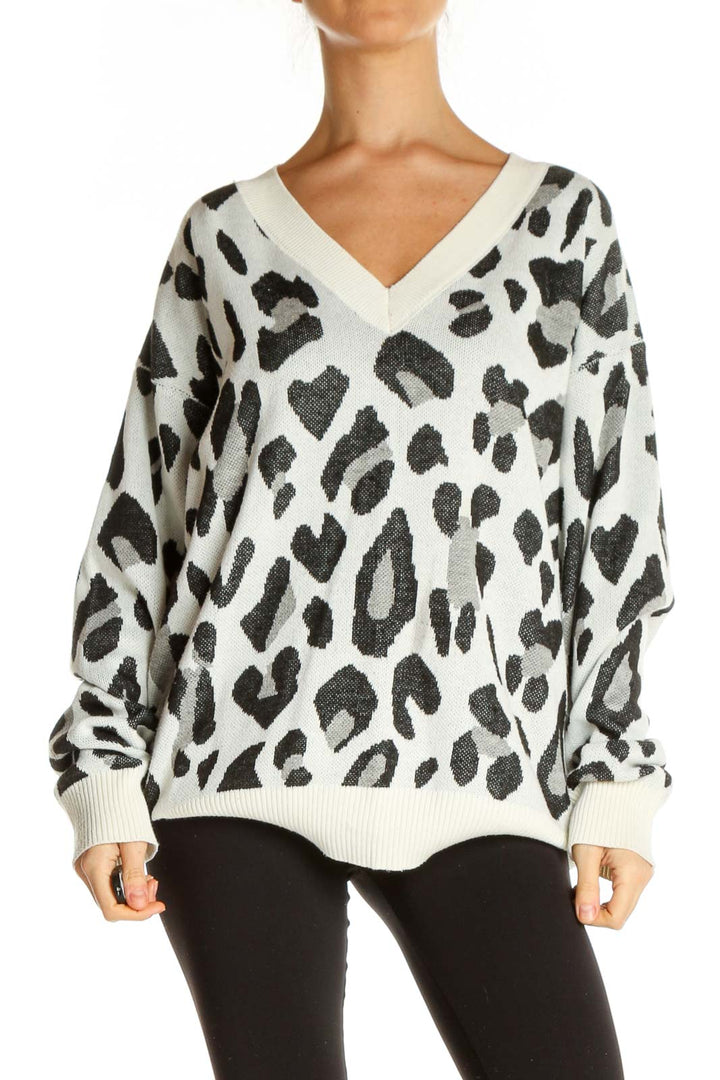 White Animal Print Retro Sweater