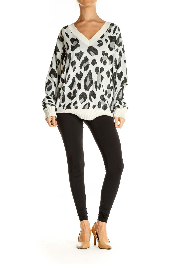 White Animal Print Retro Sweater