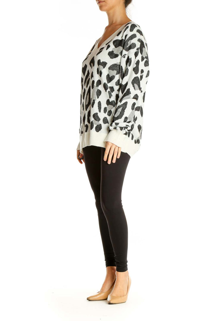 White Animal Print Retro Sweater