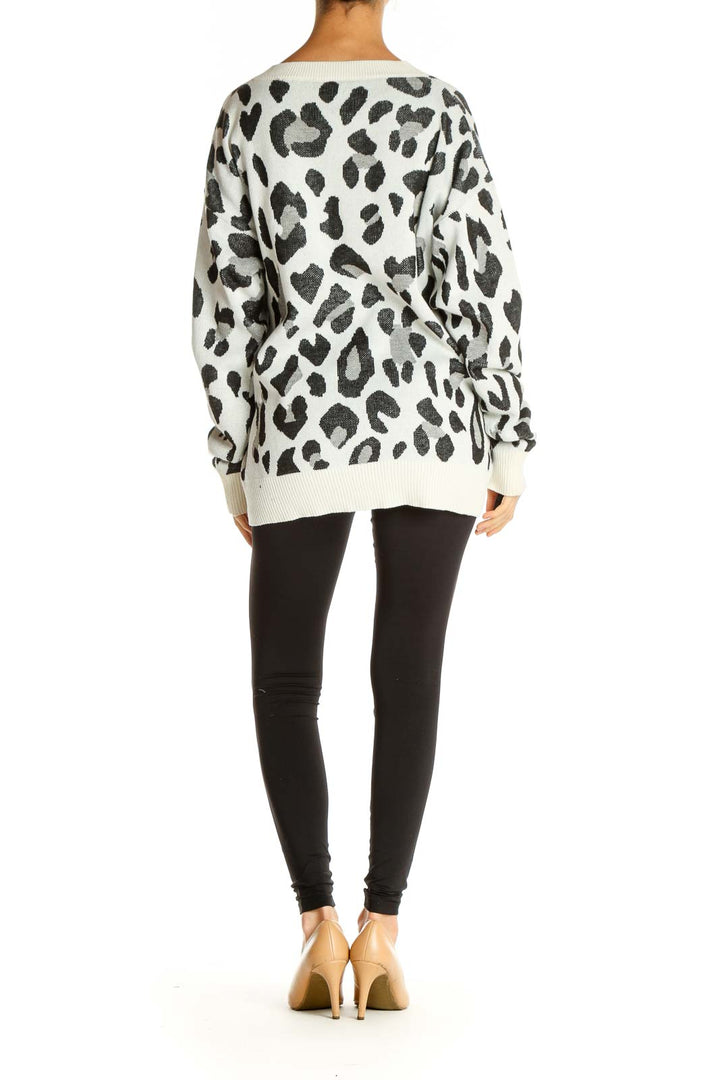 White Animal Print Retro Sweater