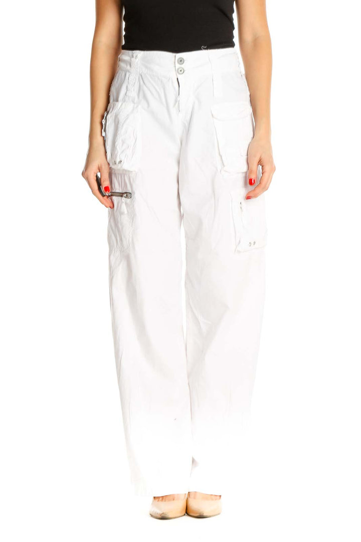 White Printed Casual Trousers