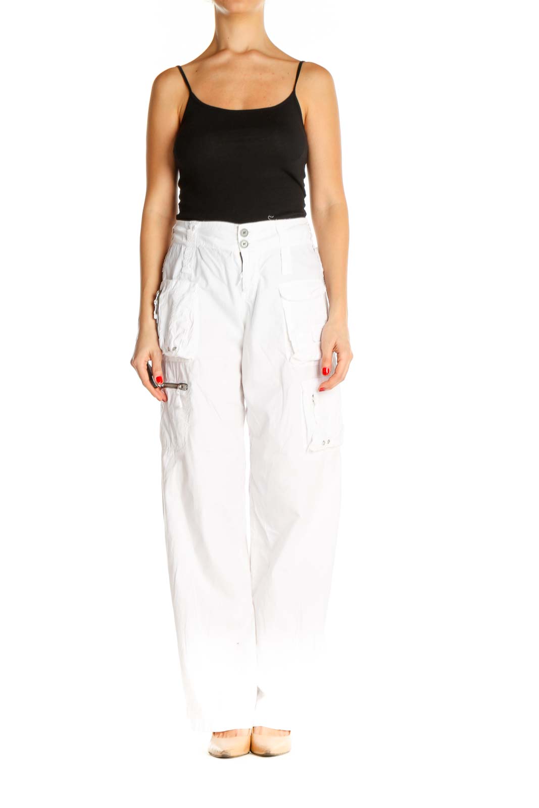 White Printed Casual Trousers