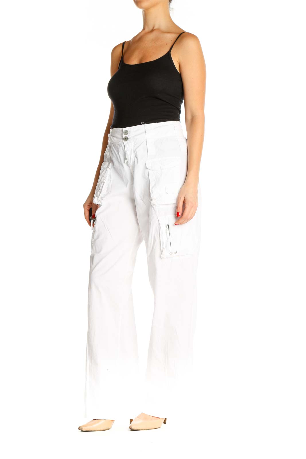 White Printed Casual Trousers