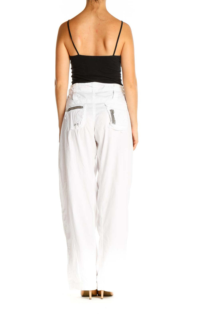 White Printed Casual Trousers