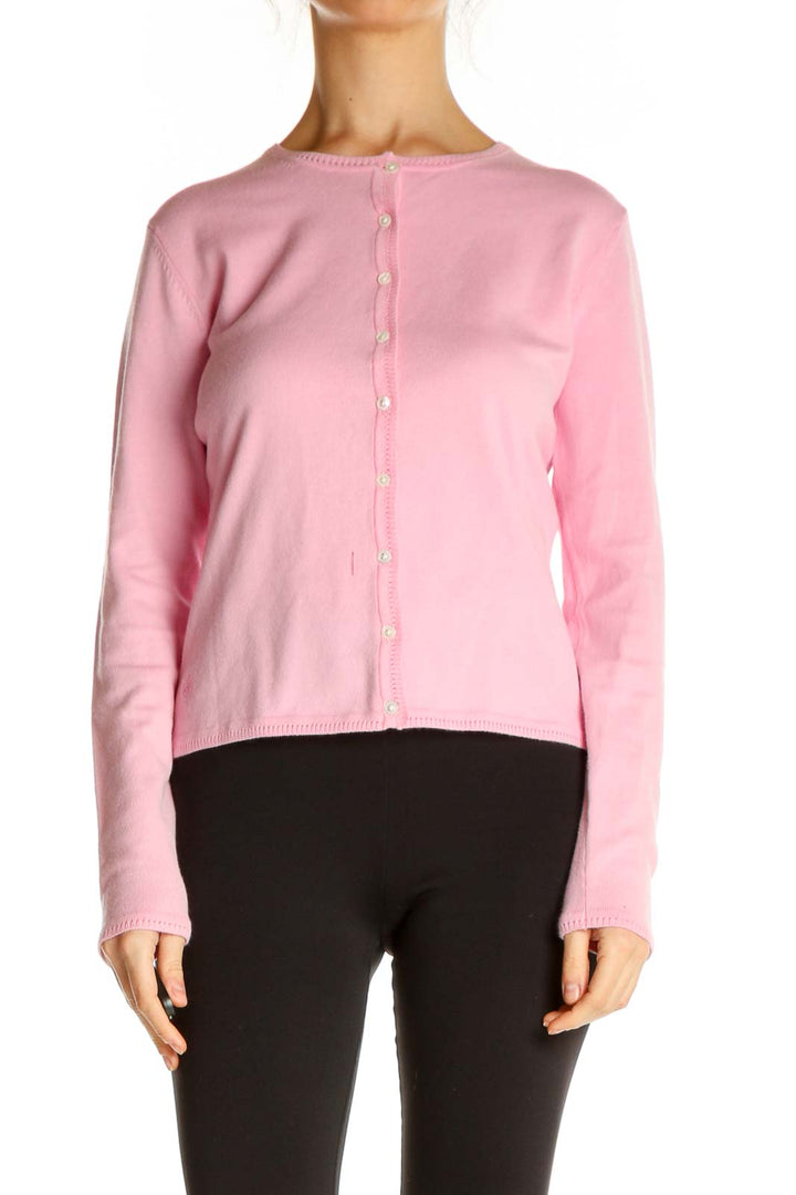 Pink Solid All Day Wear Cardigan