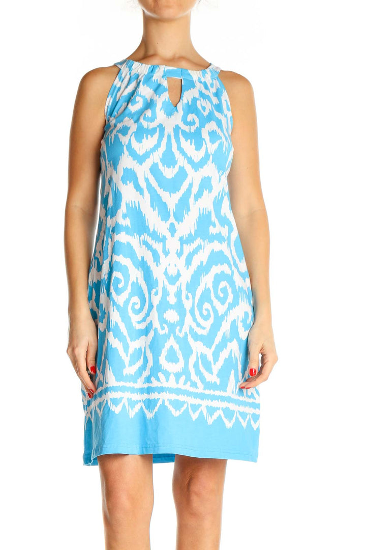 Blue Printed Holiday Sheath Dress