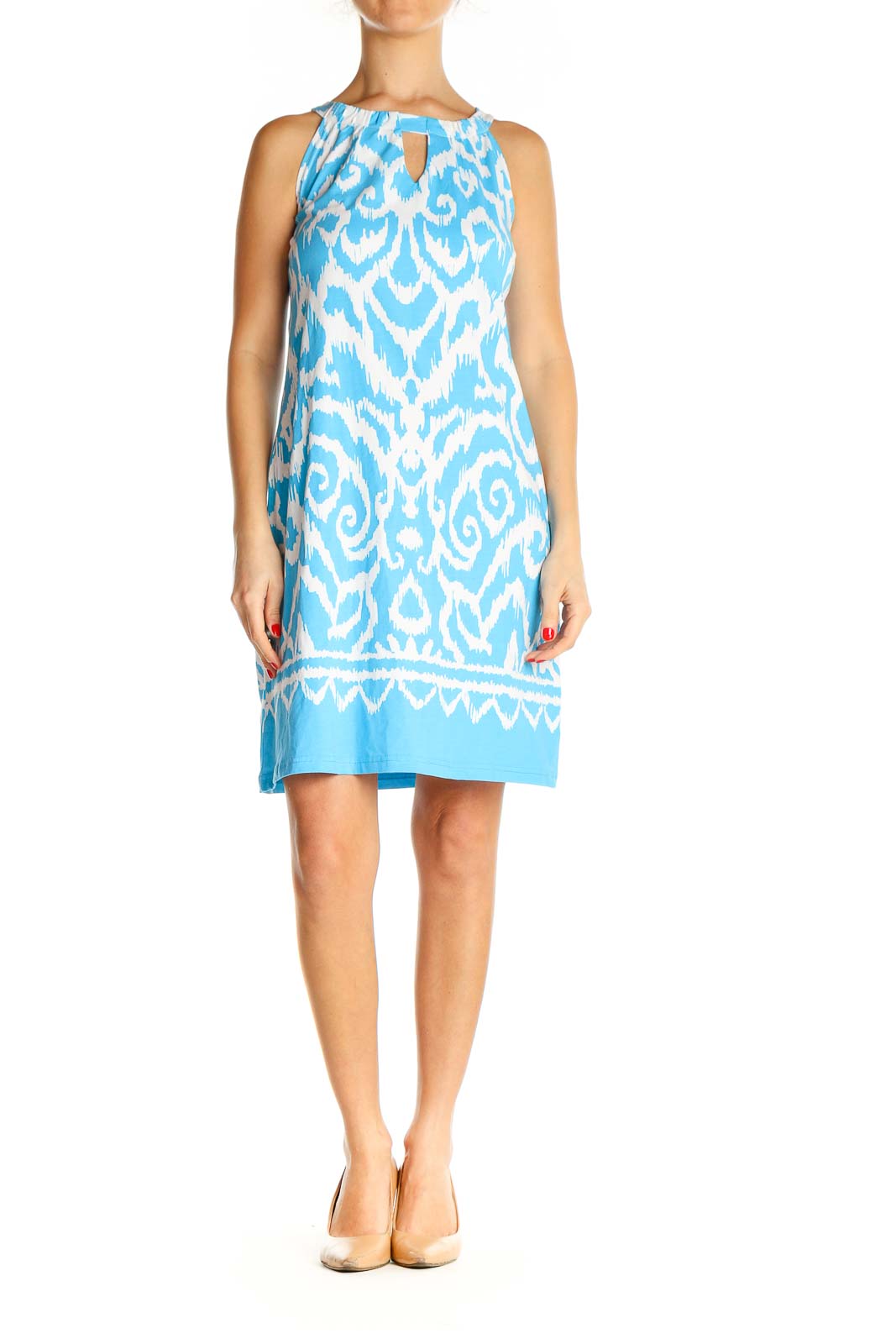 Blue Printed Holiday Sheath Dress