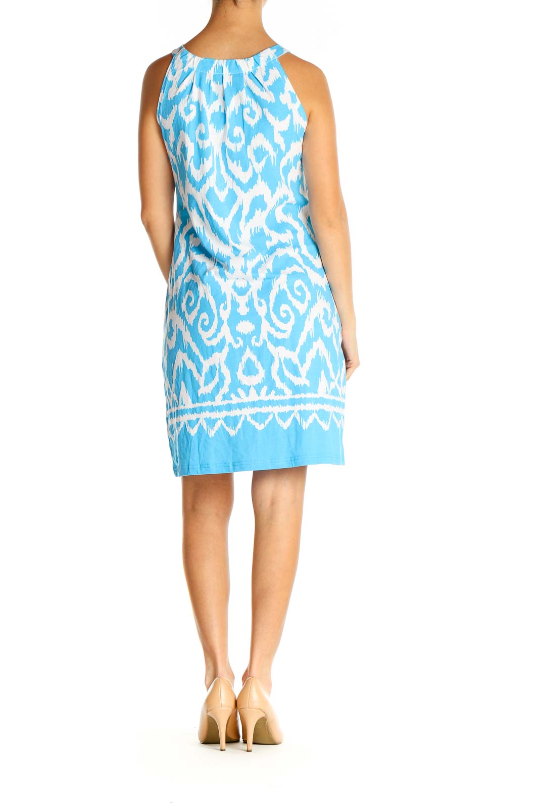 Blue Printed Holiday Sheath Dress