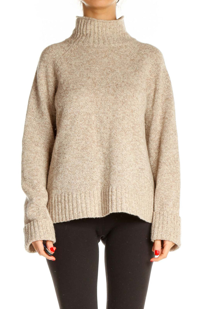 Beige Textured All Day Wear Sweater