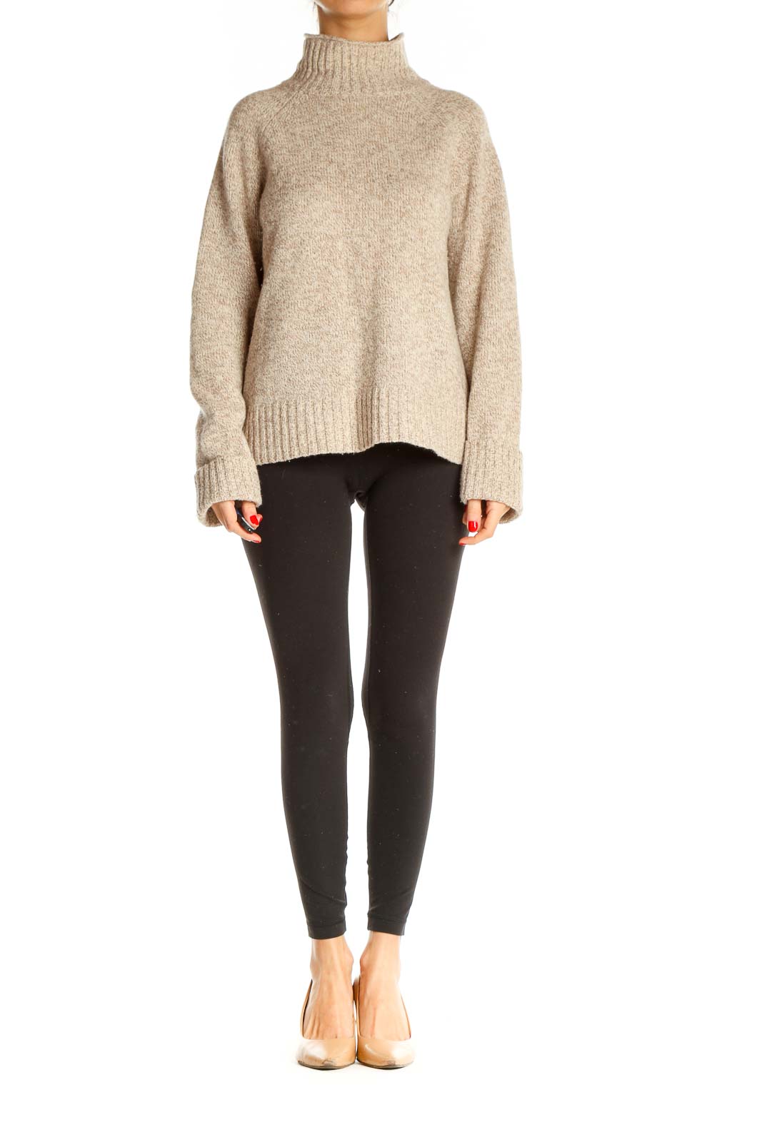 Beige Textured All Day Wear Sweater