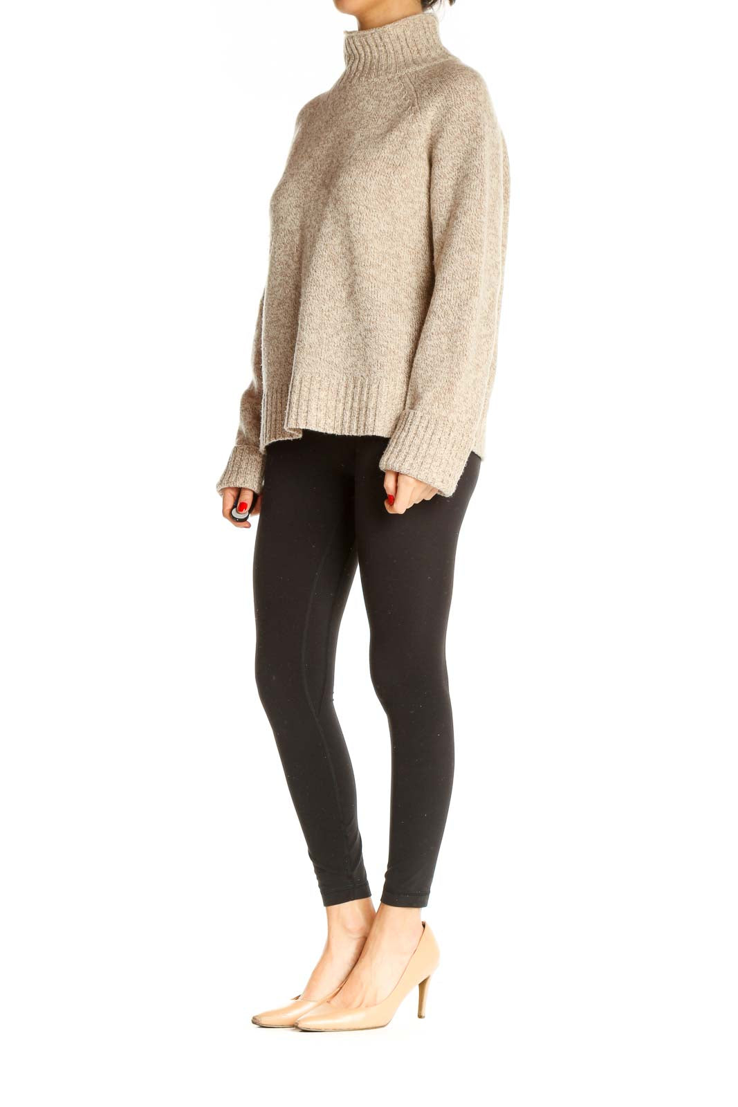 Beige Textured All Day Wear Sweater