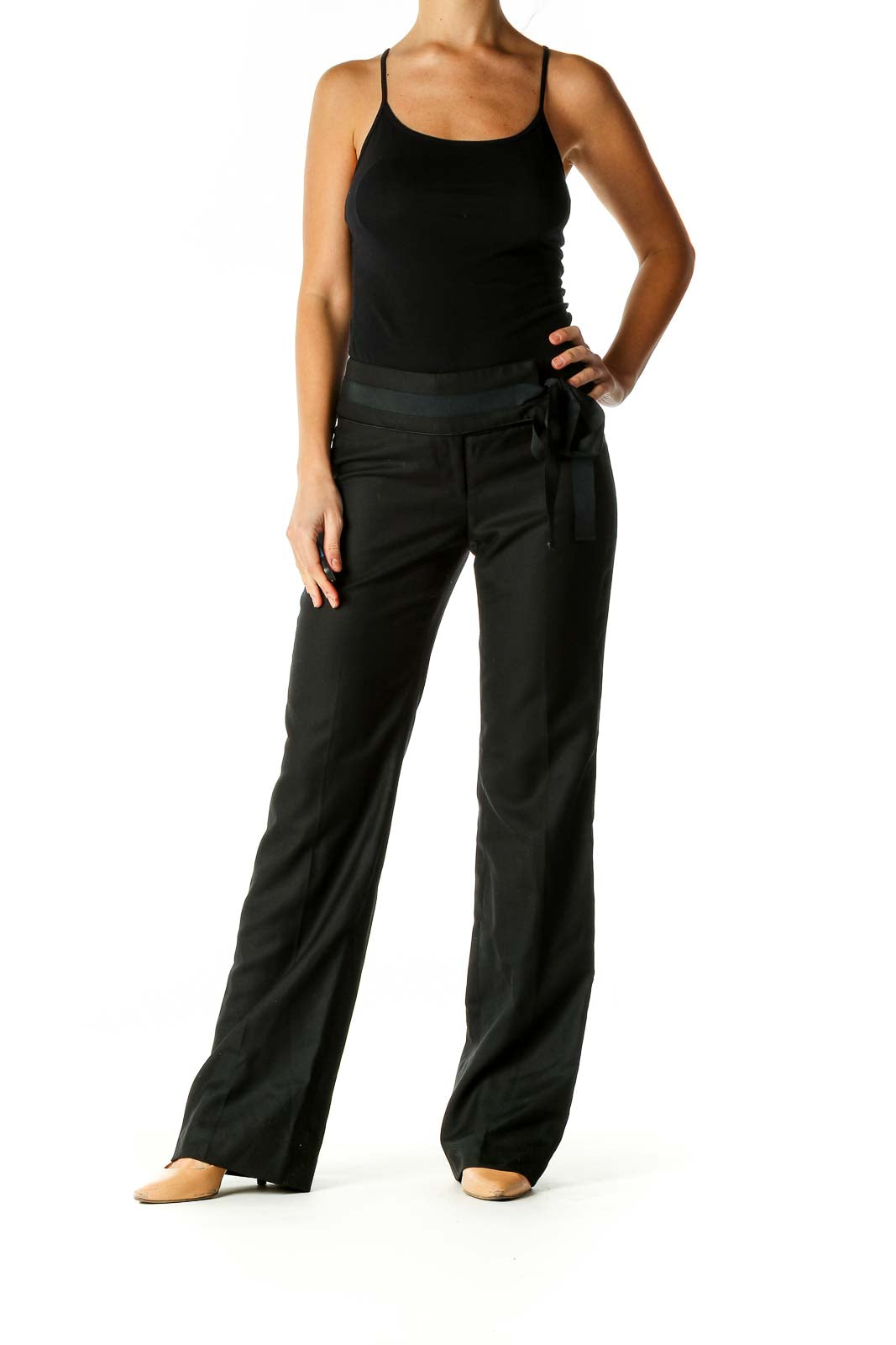 Black Solid Classic Trousers