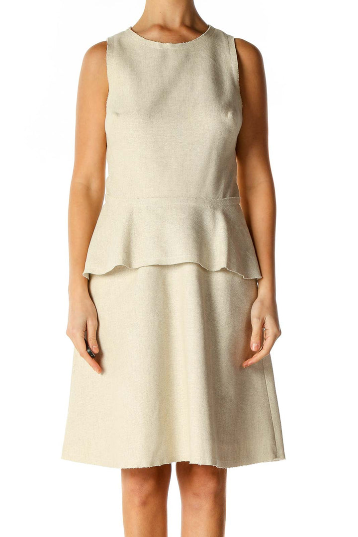 Beige Solid Classic Fit & Flare Dress